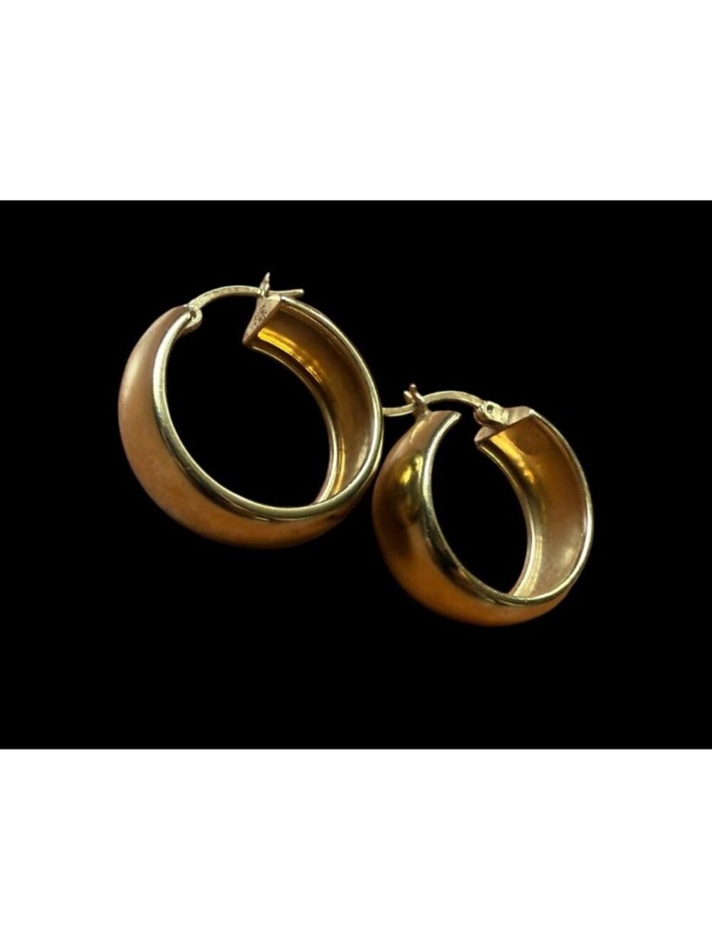 Signed 925 AK Turkey Gold Over Sterling Silver Hoop Earrings Snap Pierced 3/4”